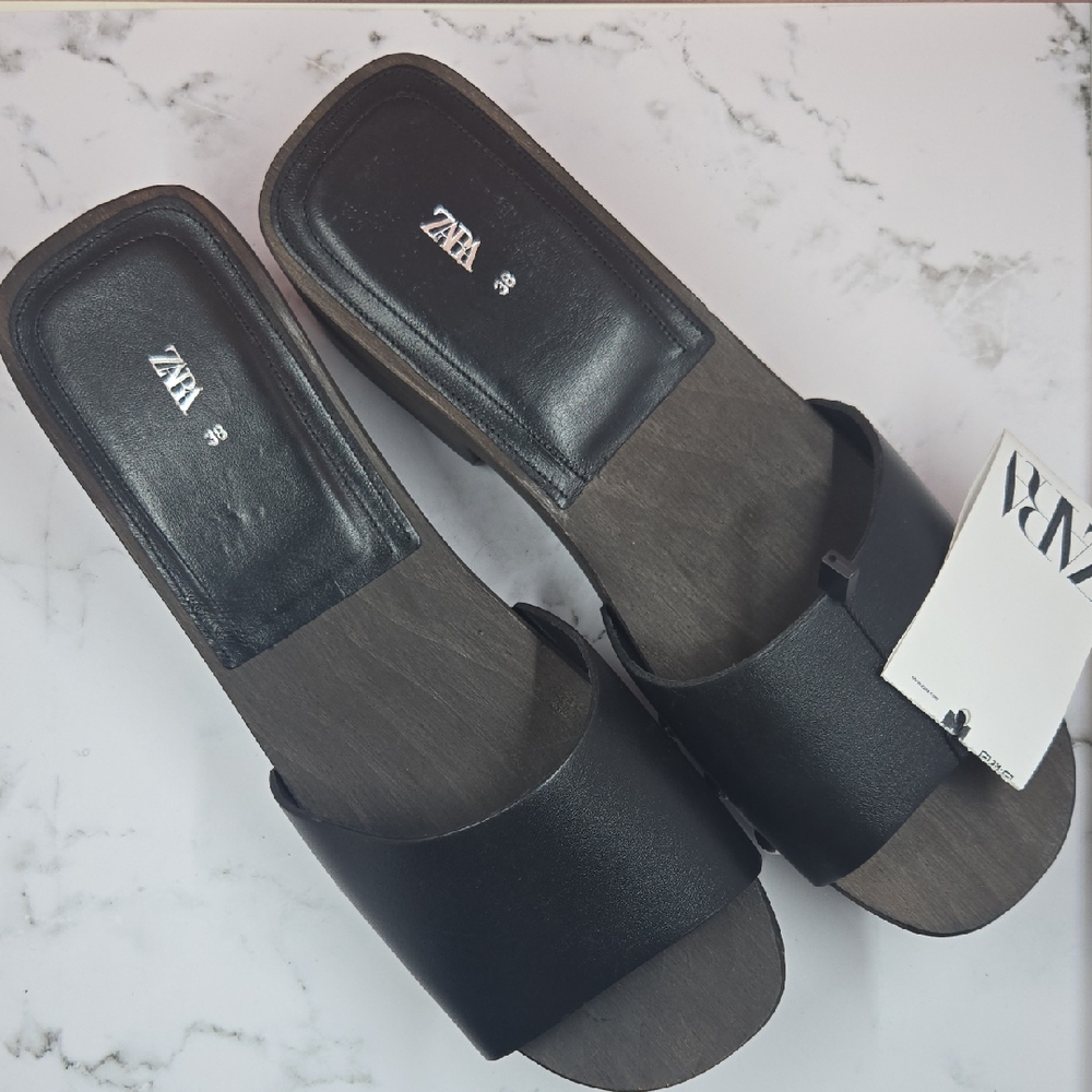 Zara Black Leather Mules